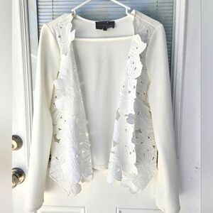 Anthropologie Cream Floral Open-Front Cardigan